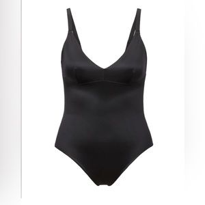 Spanx Shaping Satin Thong Bodysuit in Black size S